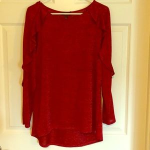 Alyx Shimmery Red Long Sleeve Top with Ruffles